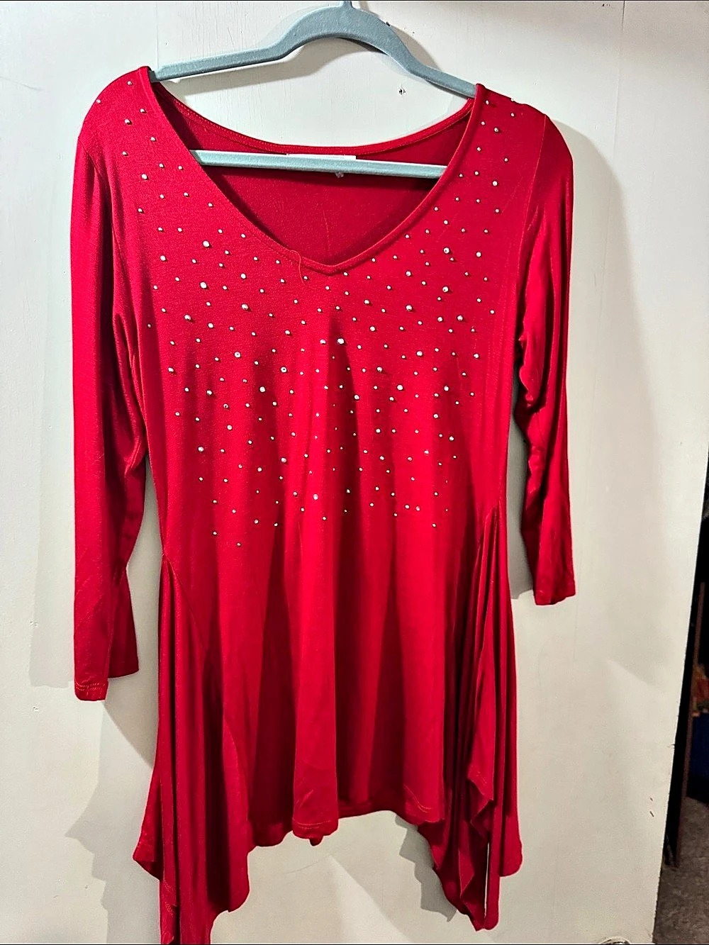 Rafiana Red Studded Long Sleeve Tunic Small Like New